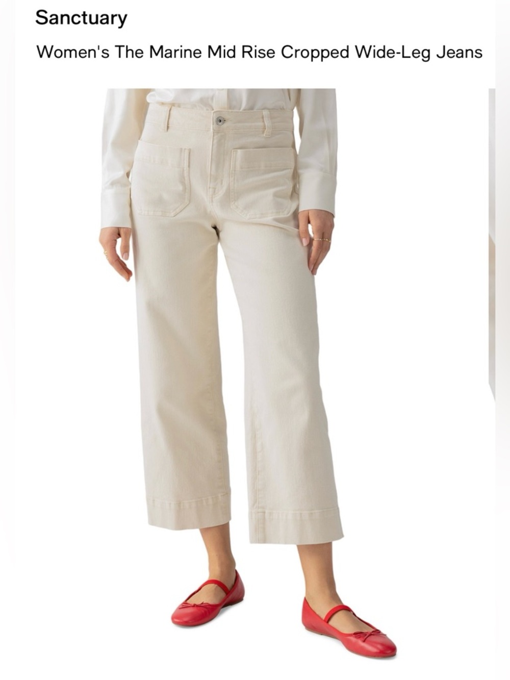 Sanctuary Cream Mid-Rise Cropped Wide-Leg Jeans